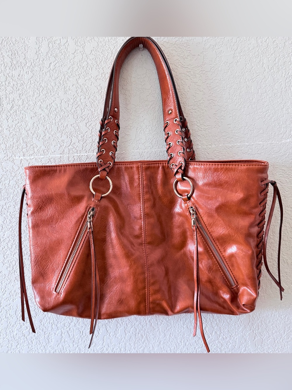 Zara Rust Brown Lace-Up Leather Tote